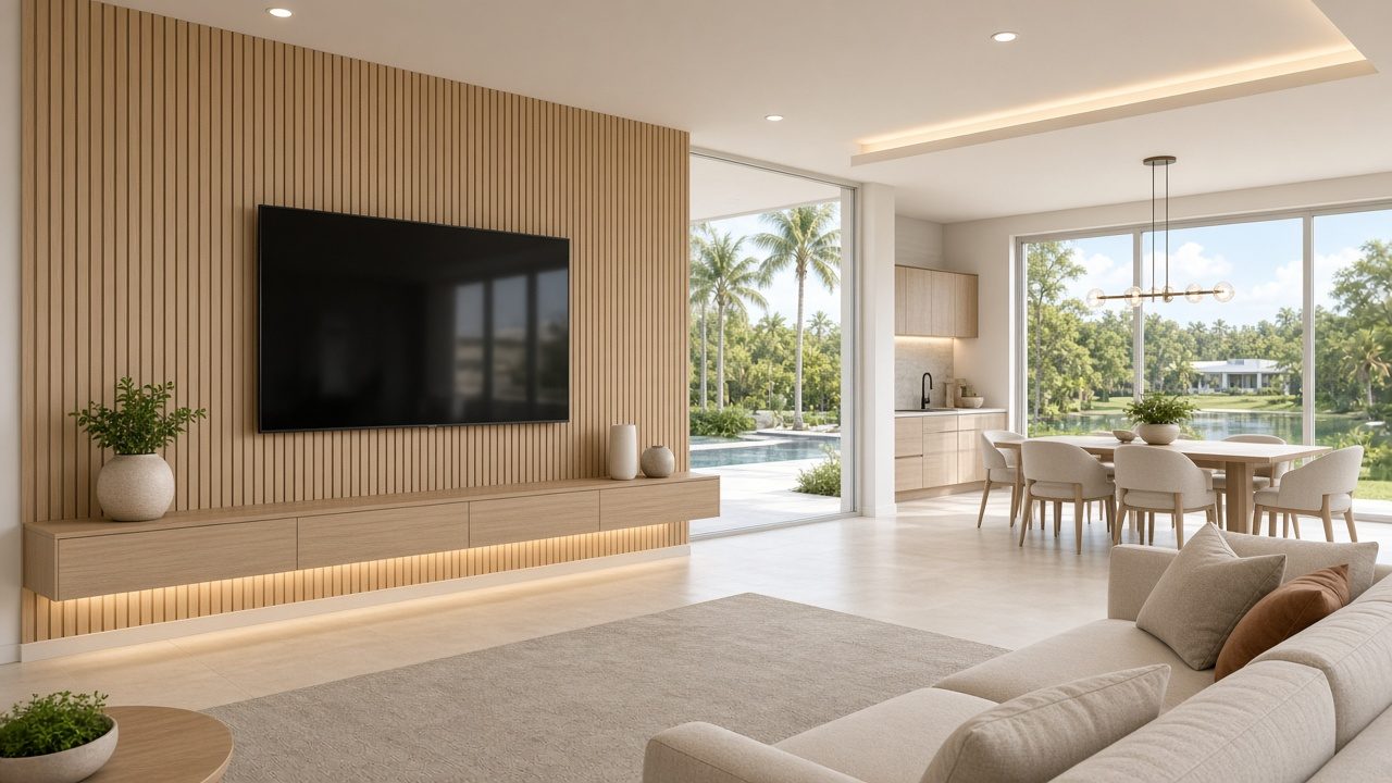 Design rendering: babcock ranch 01 modern floating tv wall concept