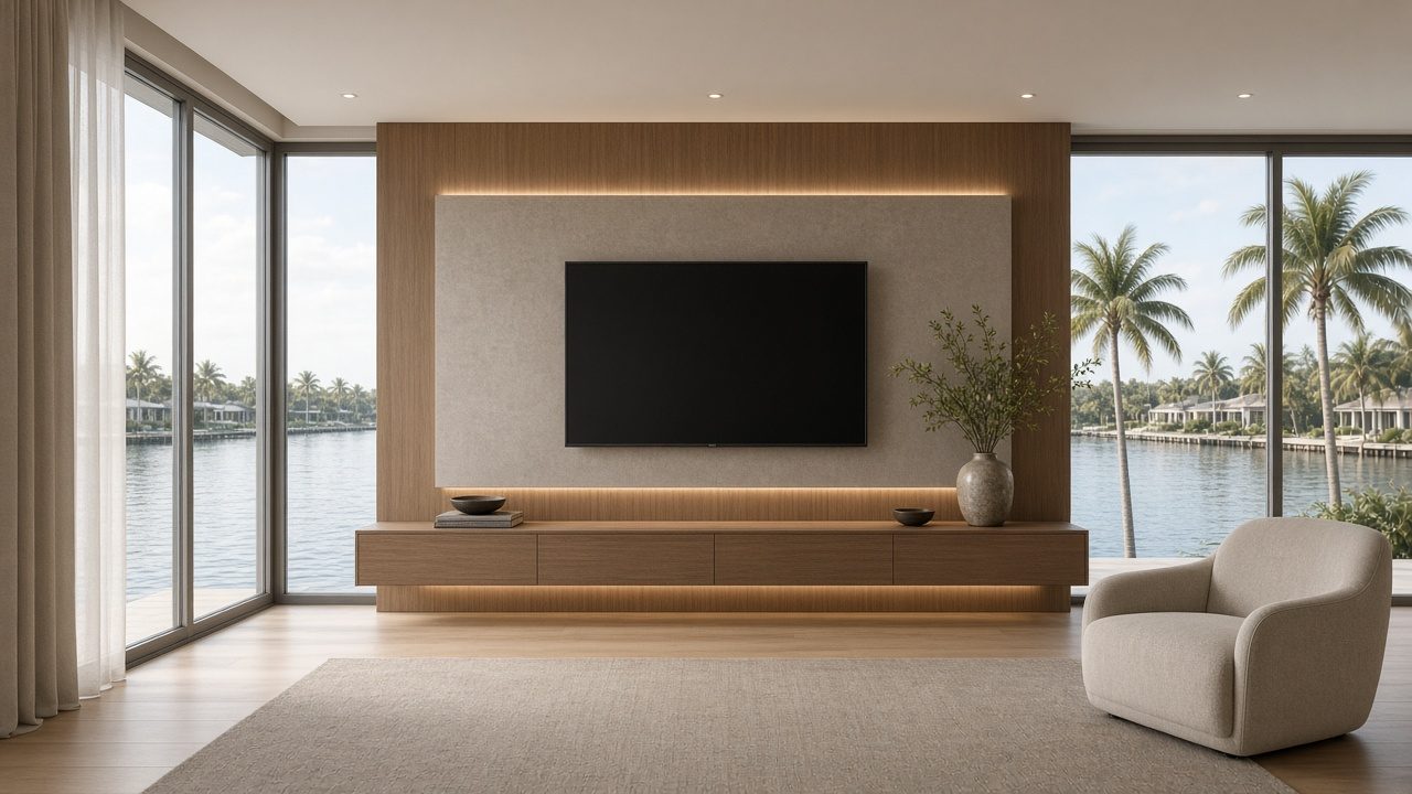 Design rendering: longboat key 01 luxury floating media wall concept