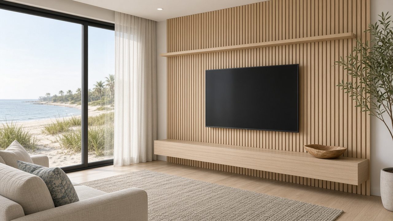 Design rendering: manasota key 01 coastal floating tv wall concept