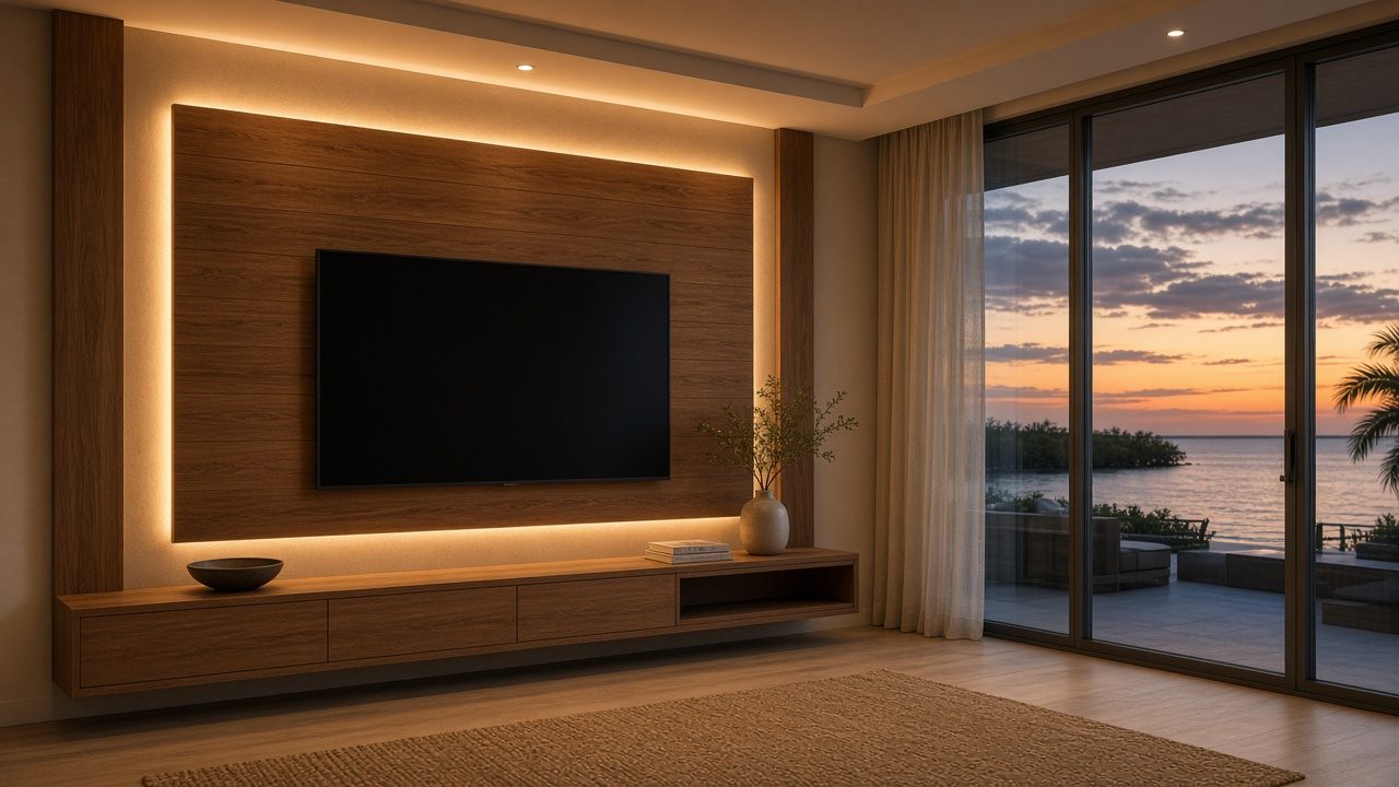Design rendering: manasota key 02 backlit media wall concept