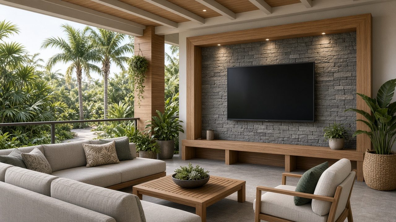 Design rendering: manasota key 03 lanai tv wall concept