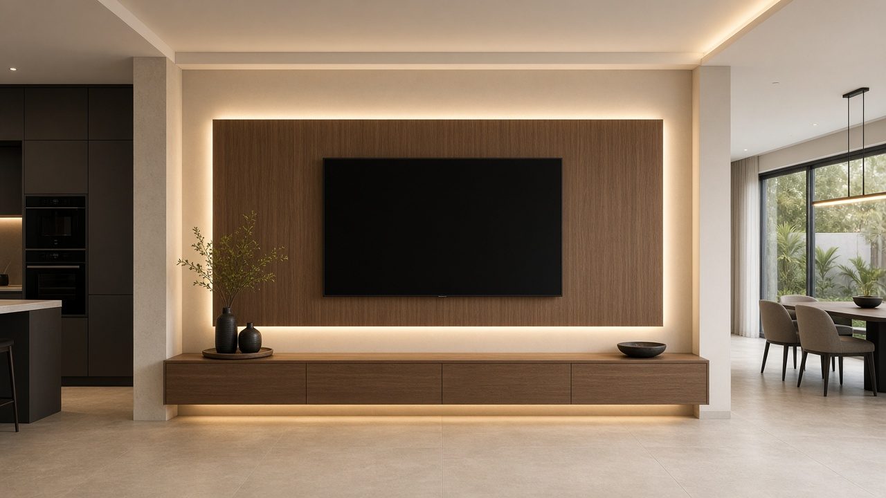 Design rendering: naples 03 backlit modern media wall concept