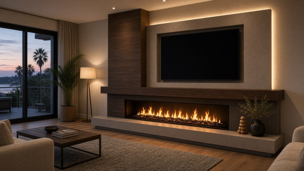 Design rendering: sanibel 02 fireplace media wall concept