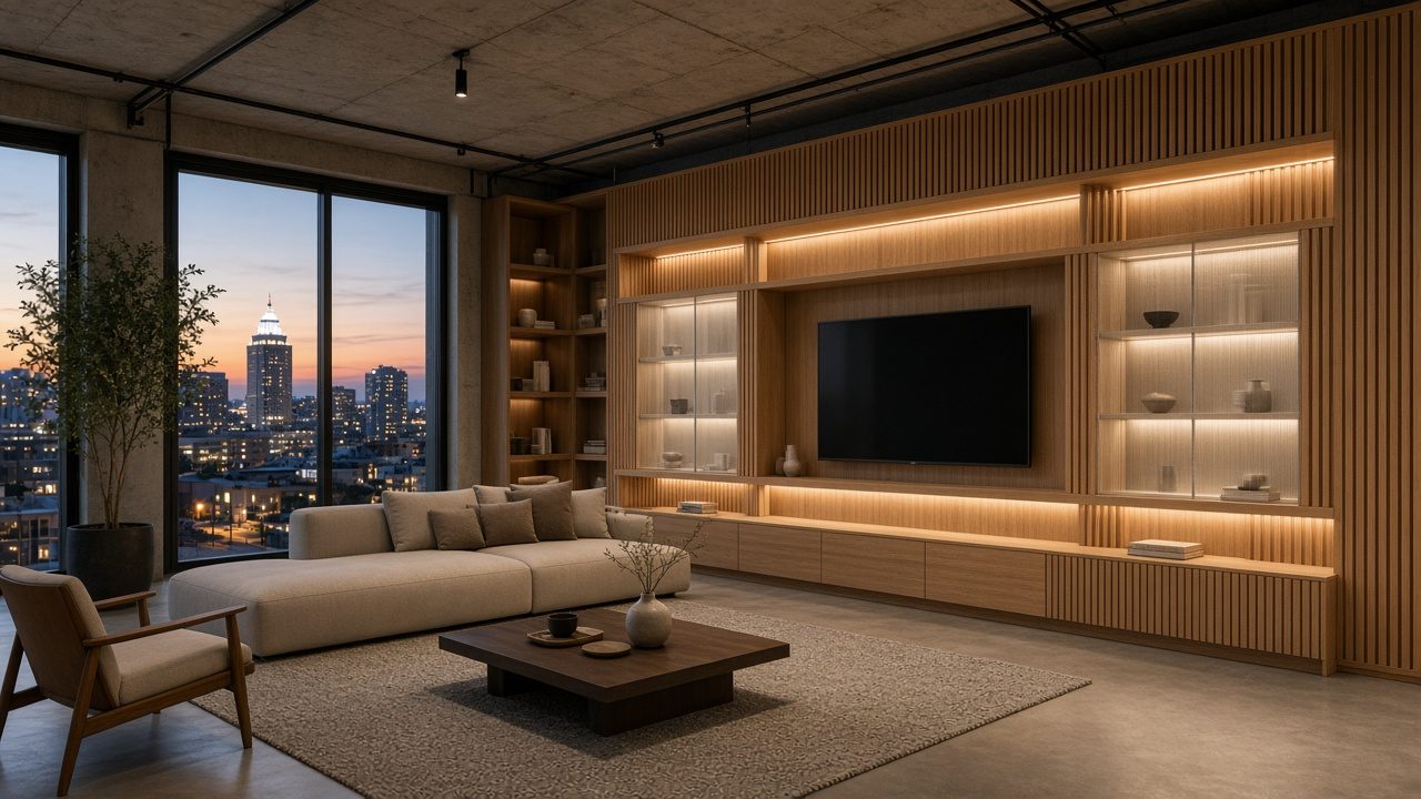 Design rendering: st petersburg 03 japandi translucent backlit media wall concept