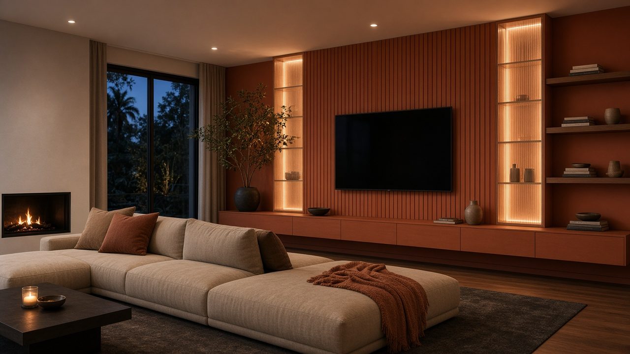 Design rendering: tampa 03 hot terracotta backlit media wall concept
