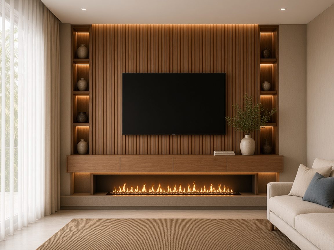 Design rendering: trend 01 walnut fluted japandi media wall concept