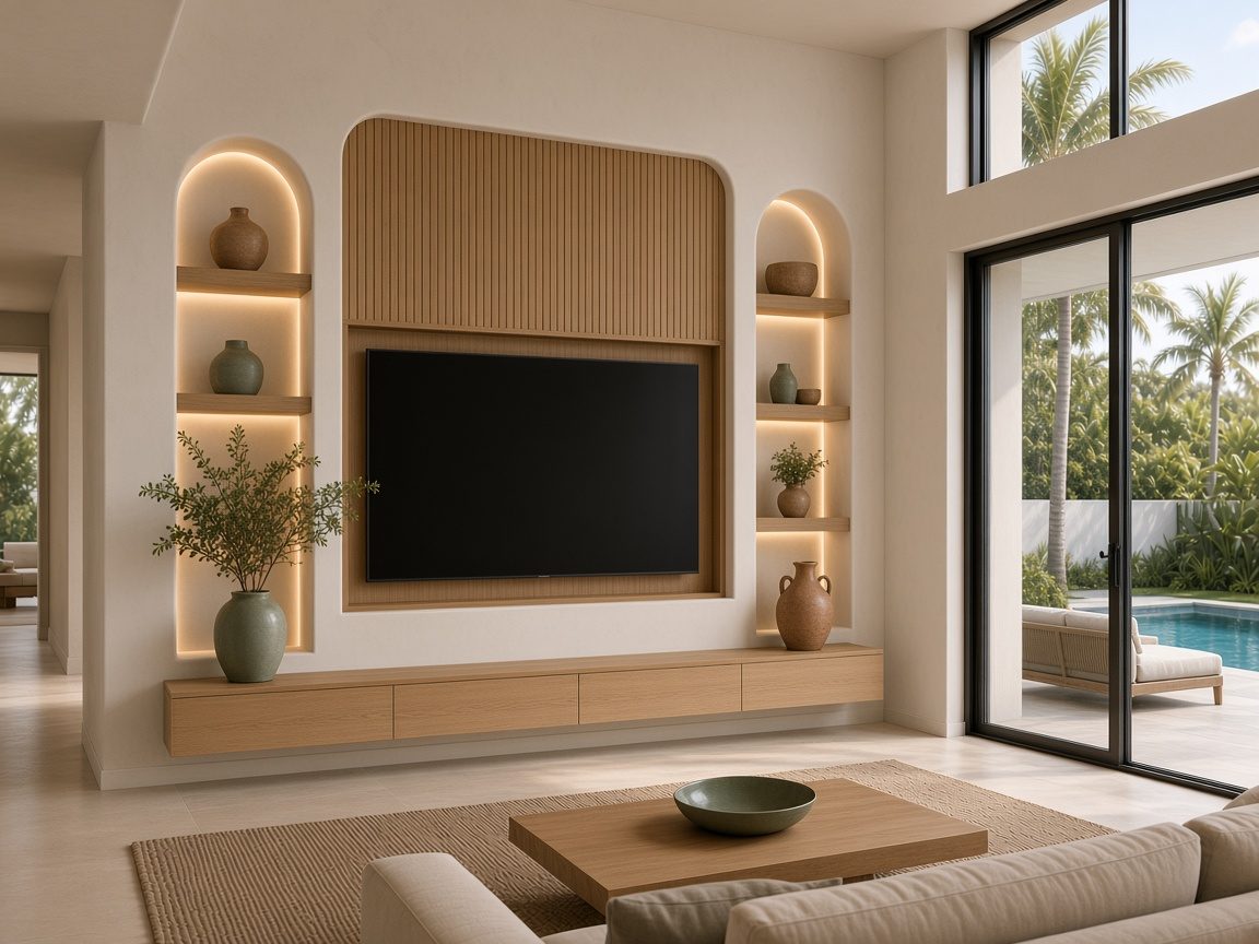 Design rendering: trend 19 venetian plaster arched media wall concept