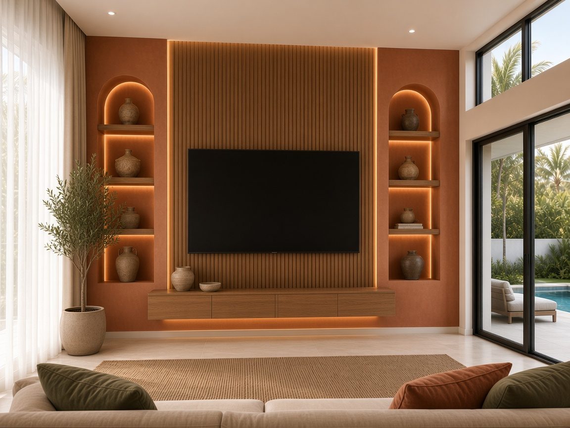 Design rendering: trend 20 terracotta warm led media wall concept